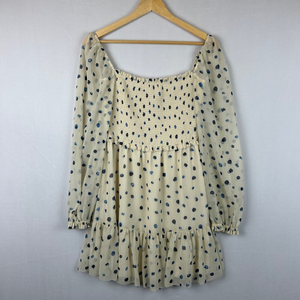 Wilfred Tempest Polka Dot Smocked Mini Dress Long Sleeve 80286QP Women's Size M
